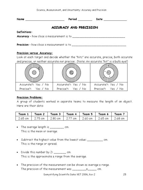 Accuracy and Precision Worksheet Answers