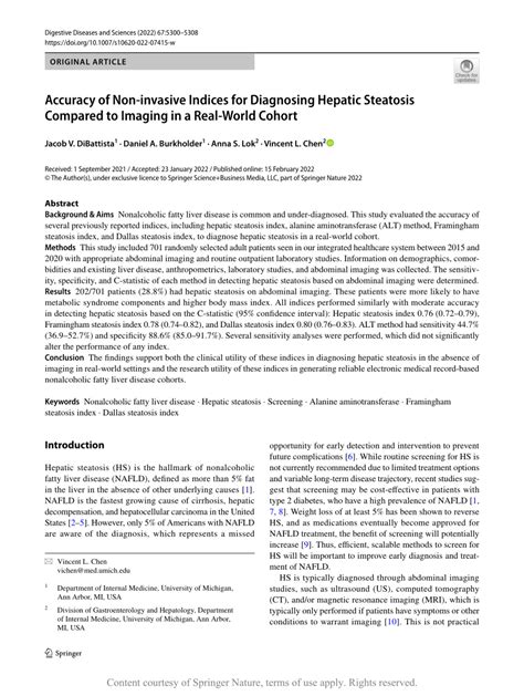 Accuracy of Non-invasive Indices for Diagnosing Hepatic Steatosis ...