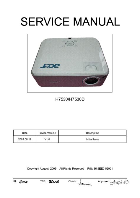 Acer h7530 h7530d projektor service handbuch. - 40 ps 2 quecksilber elpt handbuch.