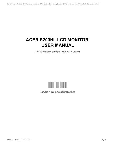 Acer s200hl lcd monitor user manual. - Obras del museo municipal de bellas artes juan b. castagnino..