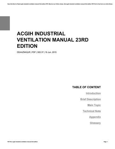 Acgih industrial ventilation manual 23rd edition. - Bibliografie zur sprechkunde und sprecherziehung in deutschland bis 1945.