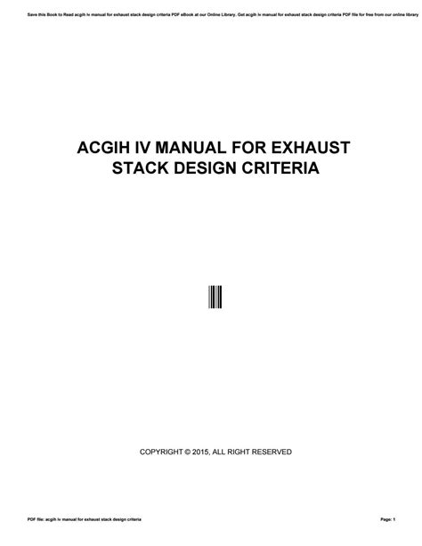 Acgih iv manual for exhaust stack design criteria. - 2006 terex wheel loader tl65 workshop repair service manual download.