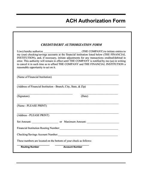 Ach Deposit Authorization Form Template Database