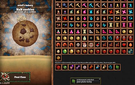 Achievements in cookie clicker. 3. Contract your browser window. This will make it possible to get this achievement, as you can now force the Big Cookie to go into the Milk. 4. Shrink the browser window until it looks like the Milk is touching the Big Cookie and hold it there for 1 second. 5. Maximize the window again. 6. Finished. 