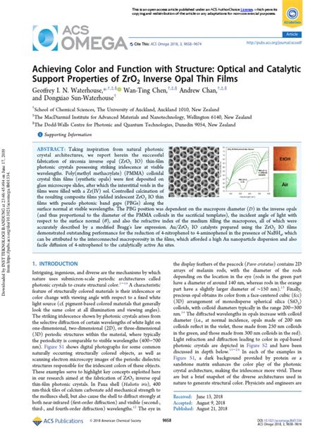 Achieving Color and Function with Structure: Optical and Catalytic ...