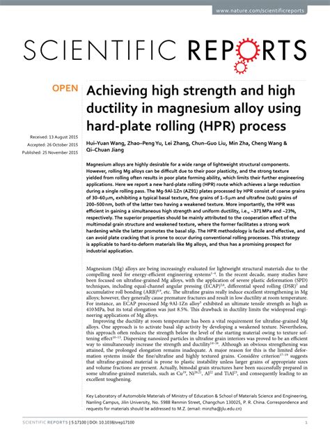 Achieving high strength and high ductility in magnesium …