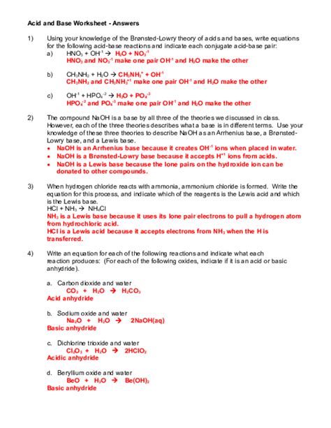 Acid And Base Worksheet Answers