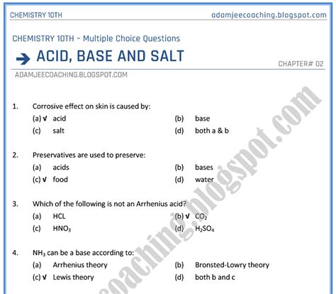 Acids Bases Salts MCQs