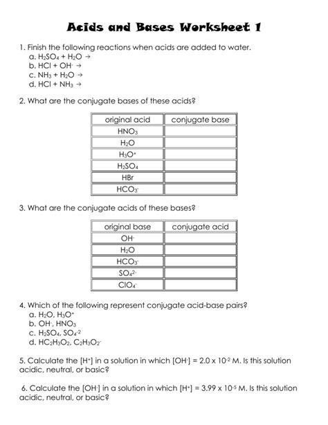 Acids and Bases Worksheet 1 doc