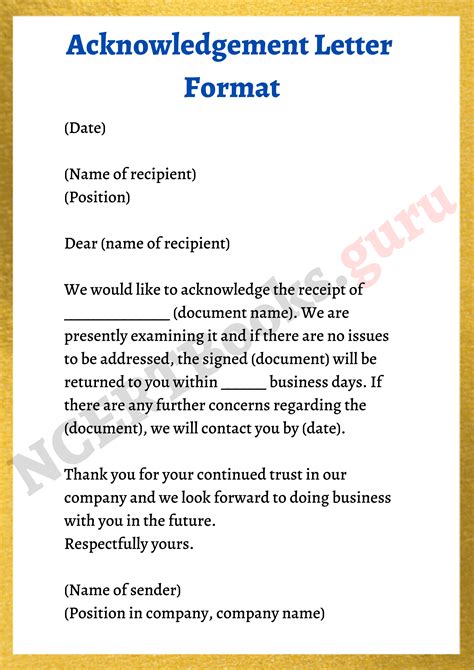 Acknowledgement Order Letter