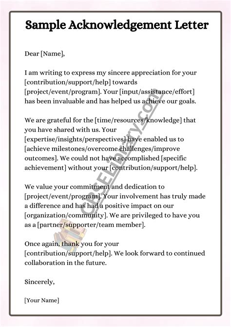 Acknowledgement letter format samples template how to write