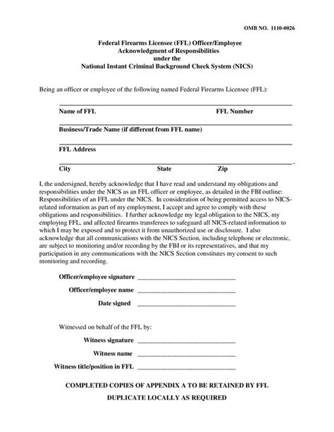 Acknowledgement of person agreeing to safeguard firearms form.  What ex...