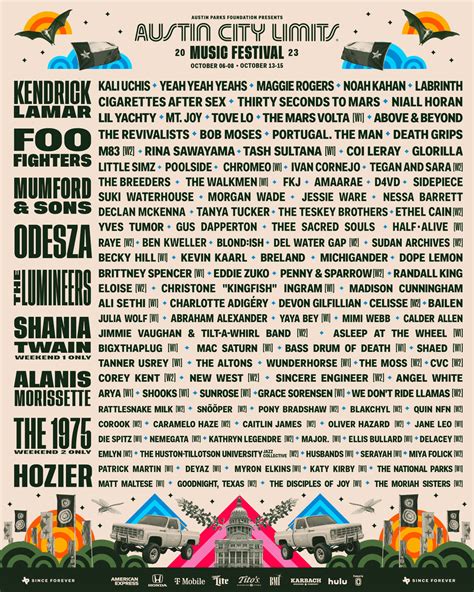 Acl tickets weekend 2. 3-day platinum ticket - 2024 acl weekend two 1728666000. Oct 11-13. Fri-Sun. 3-Day Platinum Ticket - 2024 ACL Weekend Two at Zilker Park (Austin, TX) ... 