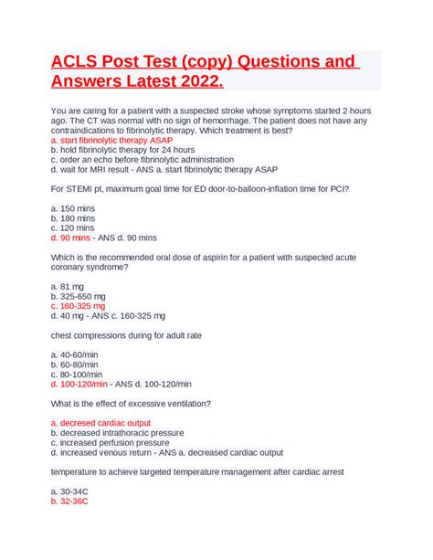 Acls Post Test Answer Key 2013 Copy Jane Huff Cardiopulmonary Res