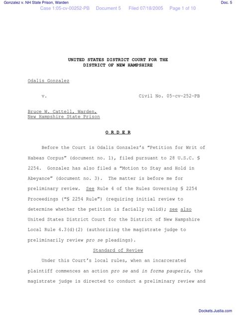 Acosta v NH State Prison Warden Document No 5