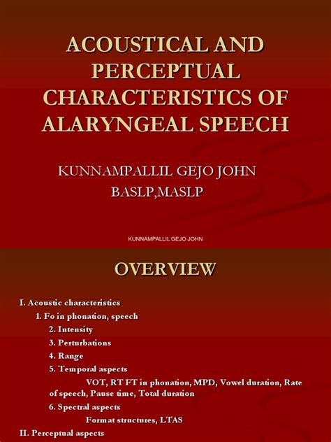Acoustical and Perceptual Characteristics of Alaryngeal Speech