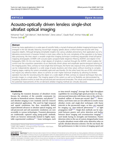 Acousto-optically driven lensless single-shot ultrafast optical …