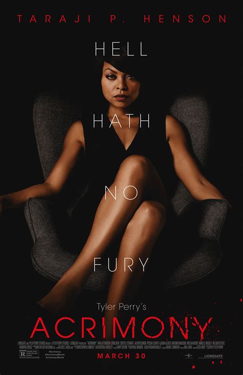 Acrimony bitter movie. Tyler Perry's Acrimony. R, 2 hr. A faithful wife (Taraji P. Henson) tired of standing by her devious husband (Lyriq Bent) is enraged when it becomes clear she has been betrayed. GENRE: Suspense/Thriller. RELEASE DATE: Friday, Mar 30, 2018. VIDEOS: WATCH VIDEOS. 