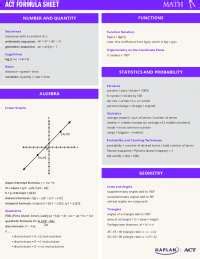 Act Formula Sheet Docsity