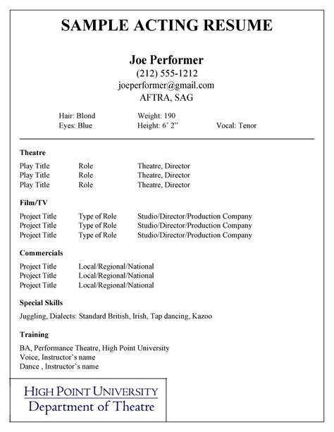 Acting Resume for Beginners 12+ Acting Resume Templates