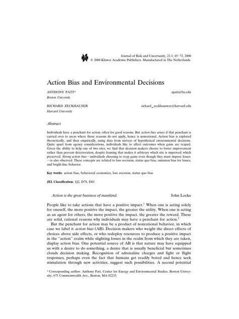Action Bias and Environmental Decisions Patt Et Al
