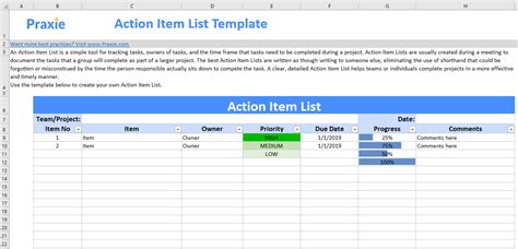 Action Item List Template Project Management Software Online Tools