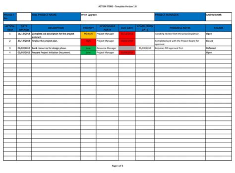 Action Items List Template