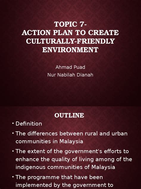 Action Plan <b>Action Plan culturally friendly environment</b> friendly environment