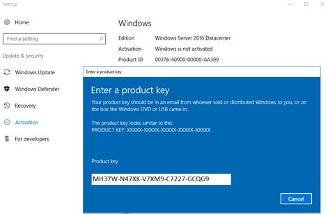 Activation MS win server 2016 full