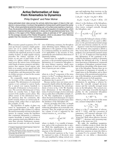 Active Deformation of Asia: From Kinematics to Dynamics