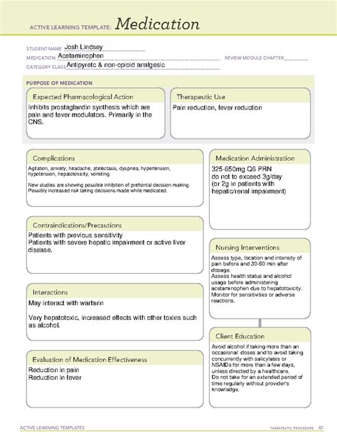 Active Learning Template Medication Acetaminophen StuDocu