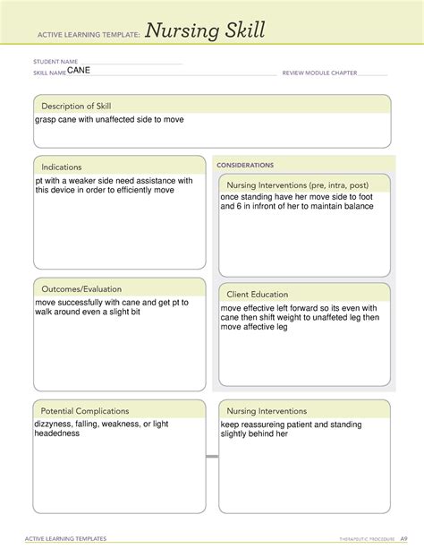 Active Learning Template Nursing Skill Form 3 Cane Active Learning