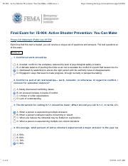 Active shooter fema answers. Jul 5, 2011 · The Active Shooter course was developed by the Office of Infrastructure Protection through a collaborative process that included representatives from the Commercial Facilities Sector and FEMA EMI. Development also included consultation with the Federal Law Enforcement Training Center. The course is self-paced and takes about … 