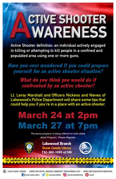Active shooter lakewood nj.  To register for the Active Shooter Awareness Program, co...