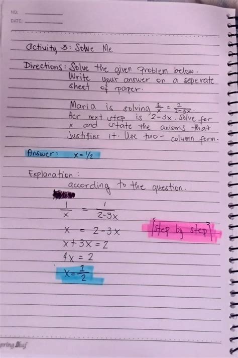 Activity 3 Solve meDirections solve the given problem below. write