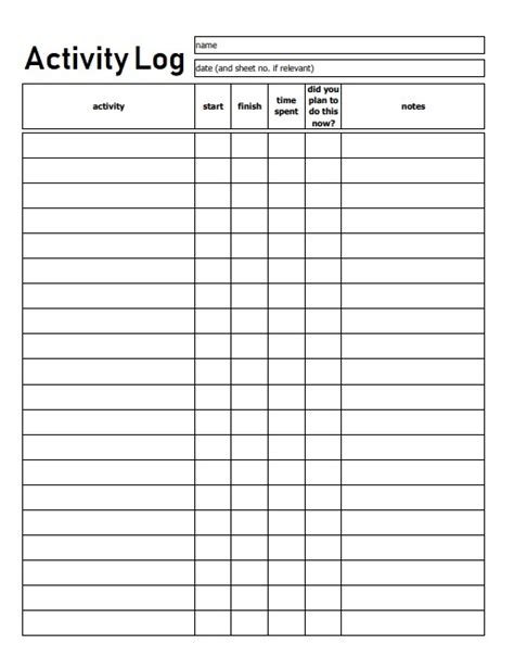 Activity Log Templates 17 Free Printable Word Excel Pdf Formats Samples Examples Forms