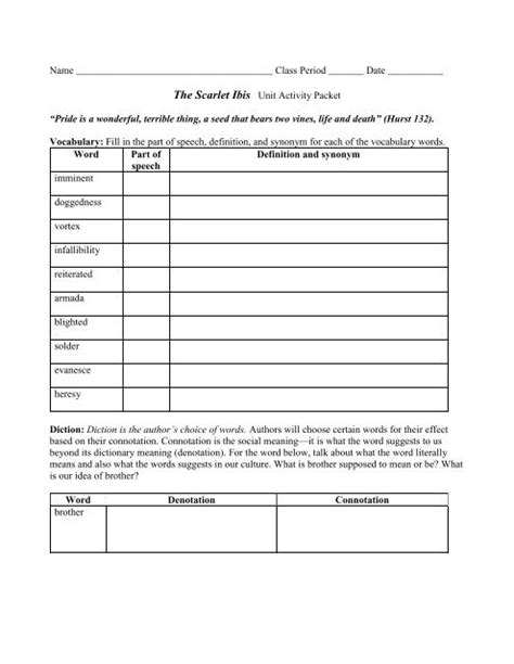 Activity Scarlet Ibis Answer Packet Unit Key