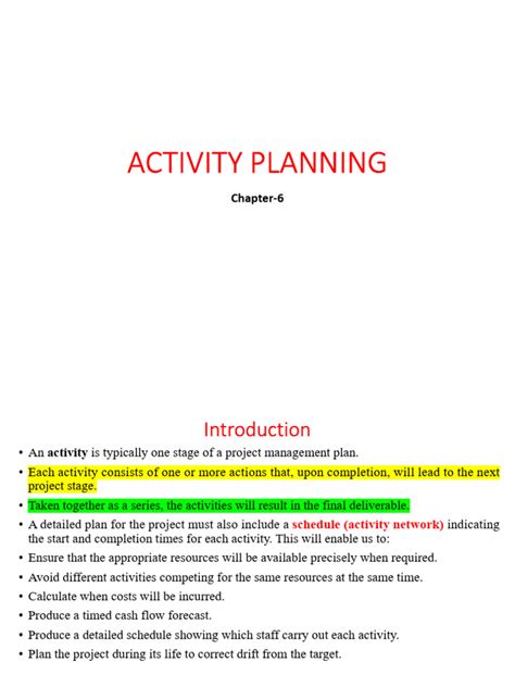 Activity planning in spm.  Chapter 6 discusses activity planning in pro...