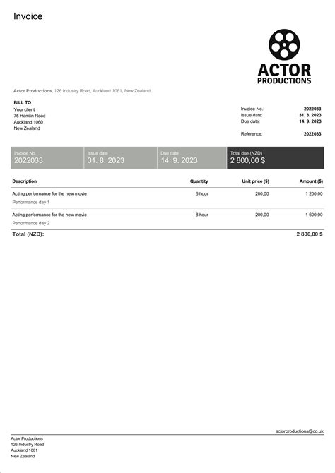 Actor Invoice Template Examples & Samples Bonsai