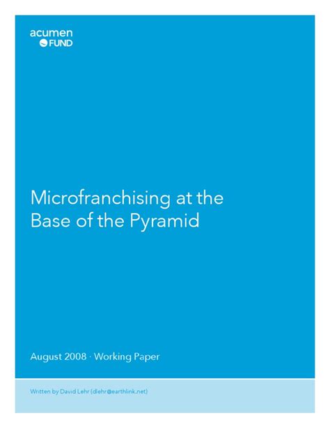 Acumen Fund Micro Franchising Working Paper
