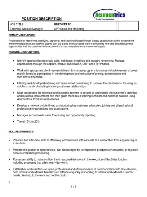 Acumentrics Job Description TechAcctMgr 2014
