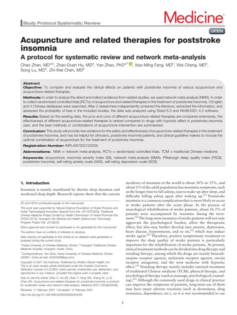 Acupuncture and related therapies for poststroke insomnia:... : Medicine