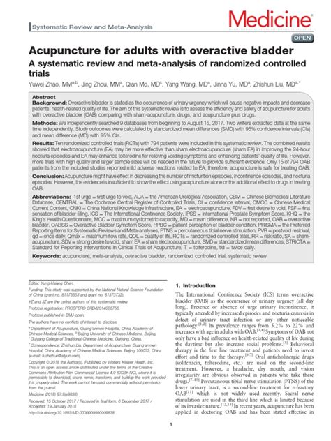 Acupuncture for adults with overactive bladder: A... : Medicine