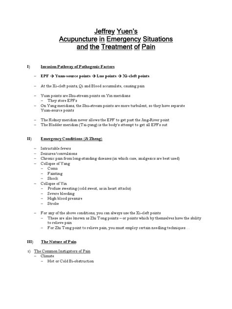 Acupuncture in Emergency Situations and the Treatment of Pain