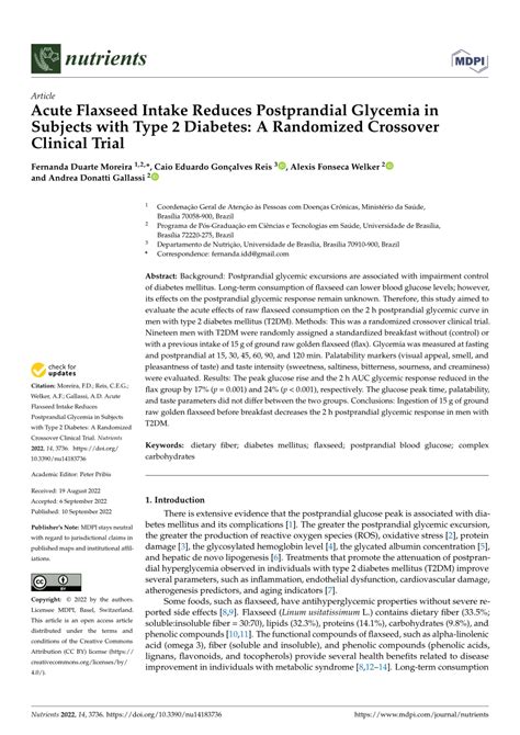 Acute Flaxseed Intake Reduces Postprandial Glycemia in Subjects …