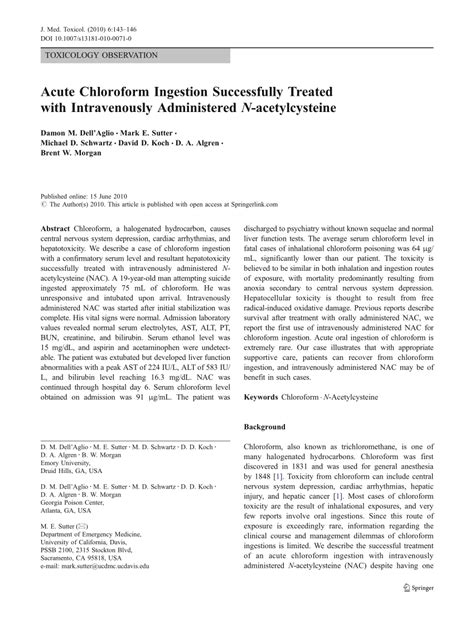 Acute chloroform ingestion successfully treated with intravenously ...