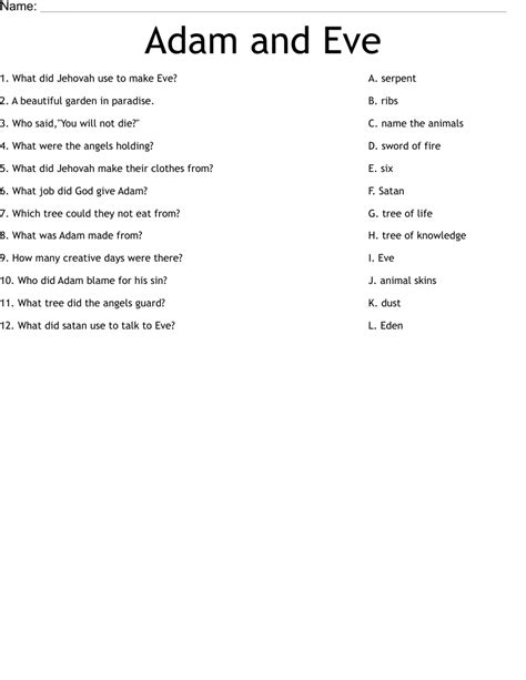Adam and Eve Worksheet WordMint