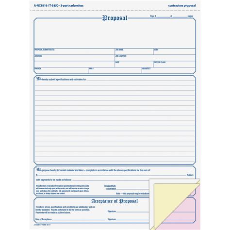Adams Contractor Proposal Form, 3Part Carbonless, 8 1/2" x 11 7/16