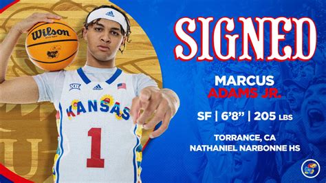 Marcus Adams Jr. has signed to play basketball at Kansas, KU head coach Bill Self announced Monday. Originally a class of 2024 recruit, Adams (6-foot-8, 205 pounds) reclassified for the 2023 class and will be a freshman at KU for the 2023-24 season.. 