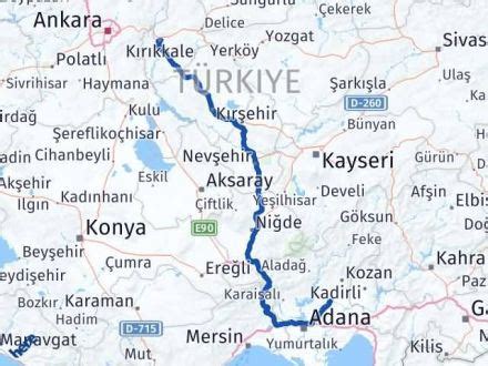 Adana Kırıkkale Yol Tarifi Haritası, Alternatif Yol Güzergahı. 